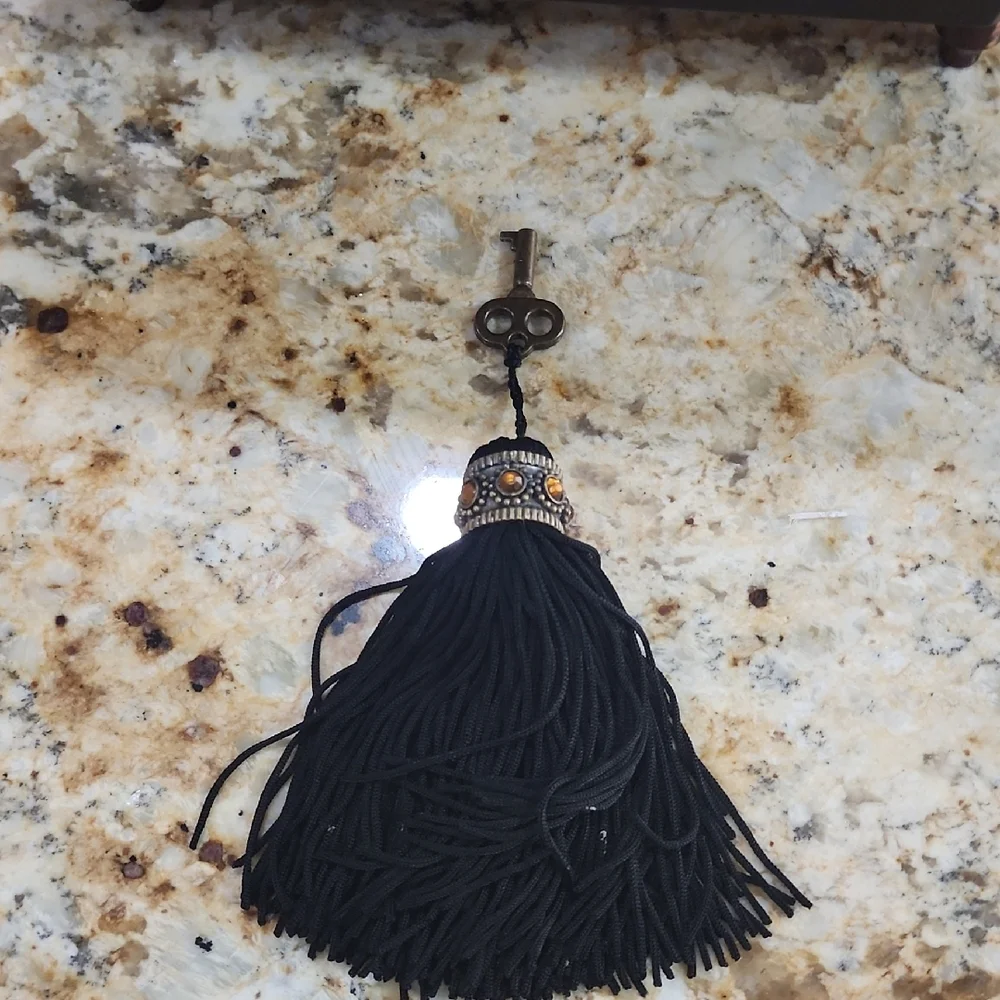 Bombay Company Vintage Ornate Wooden Jewelry Box with Black Tassel Key - Picture 2 of 15